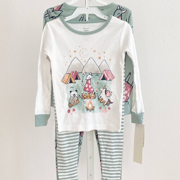 Carter's Toddler Girls Animal Print Cotton Pajamas 4 Piece Set Sz 4T Long Sleeve - Picture 2 of 5